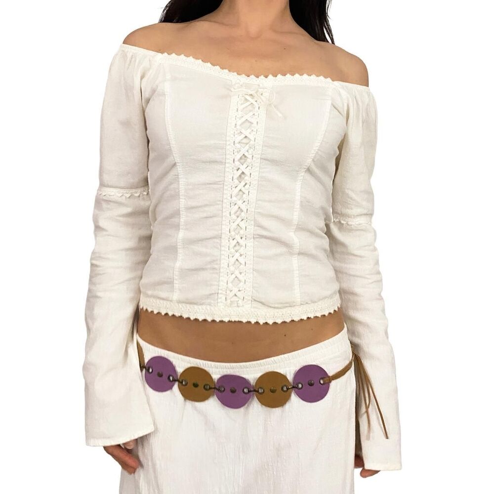 y2k renaissance women's ivory cottage core cotton Blouse